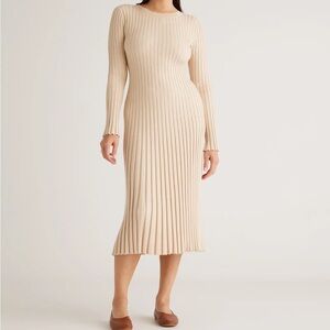 Quince Cotton Cashmere Ribbed Long Sleeve Crew Midi Dress